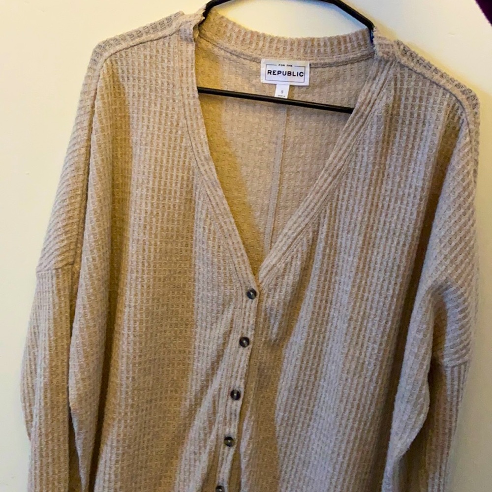 For the Republic Long Sleeve Waffle Knit Top